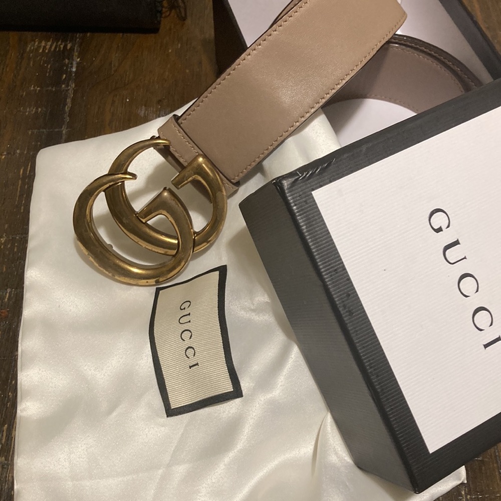GUCCI GG MARMONT DUSTY PINK LEATHER BELT
